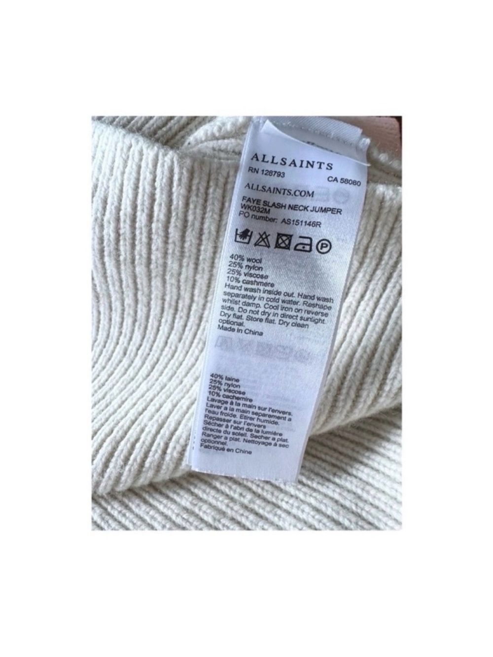All Saints Cream Off-Shoulder Ribbed Sweater - Picture 8 of 8
